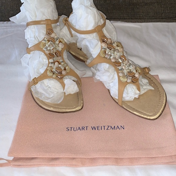 Gently Loved Shelly Almond Butter Calf Leather Sandal by Stuart Weitzman - Picture 1 of 9